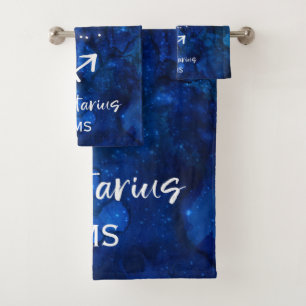 Sagittarius Zodiac Constellation Galaxy Monogram Bath Towel Set