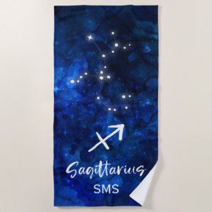 Sagittarius Zodiac Constellation Galaxy Monogram Beach Towel