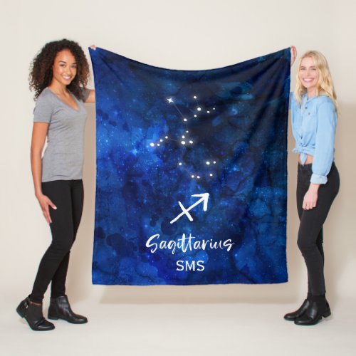 Sagittarius Zodiac Constellation Galaxy Monogram Fleece Blanket