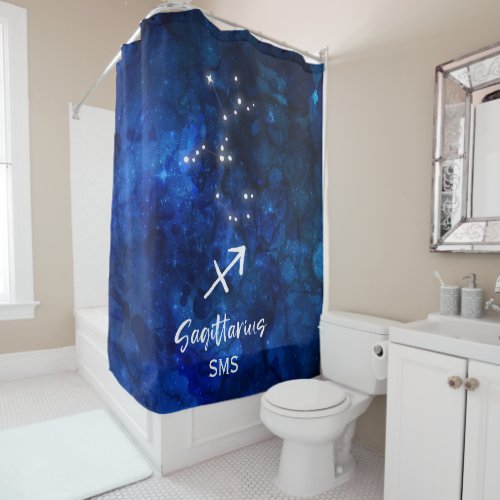 Sagittarius Zodiac Constellation Galaxy Monogram Shower Curtain