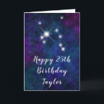 Sagittarius Zodiac Constellation Happy Birthday Card<br><div class="desc">This cosmic and celestial birthday card can be personalized with a name or title such as mom, daughter, granddaughter, niece, friend etc. The design features the Sagittarius zodiac constellation on a dark blue and purple watercolor galaxy background with scattered stars. The text combines handwritten script and modern serif fonts for...</div>