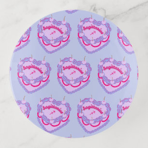 Sagittarius Zodiac Coquette Heart Birthday Cake Trinket Tray