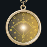 Sagittarius Zodiac Emblem Minimal Celestial Symbol Gold Plated Necklace<br><div class="desc">A minimalist circular astrology emblem inspired by the Sagittarius zodiac archetype. This design blends celestial geometry, classic zodiac symbolism, and a clean emblem style to create a timeless astrological icon. Designed for stickers and decorative objects, this artwork works as a subtle personal symbol โ elegant, symbolic, and visually balanced Sagittarius...</div>