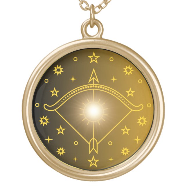 Sagittarius Zodiac Emblem Minimal Celestial Symbol Gold Plated Necklace (Front)