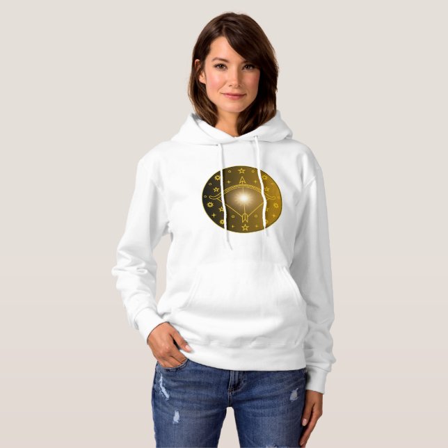 Sagittarius Zodiac Emblem Minimal Celestial Symbol Hoodie (Front Full)