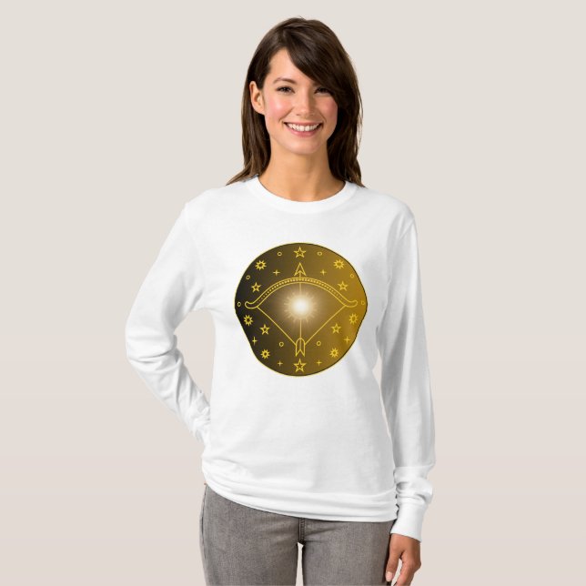Sagittarius Zodiac Emblem Minimal Celestial Symbol T-Shirt (Front Full)