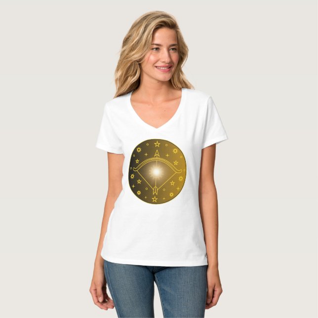 Sagittarius Zodiac Emblem Minimal Celestial Symbol T-Shirt (Front Full)