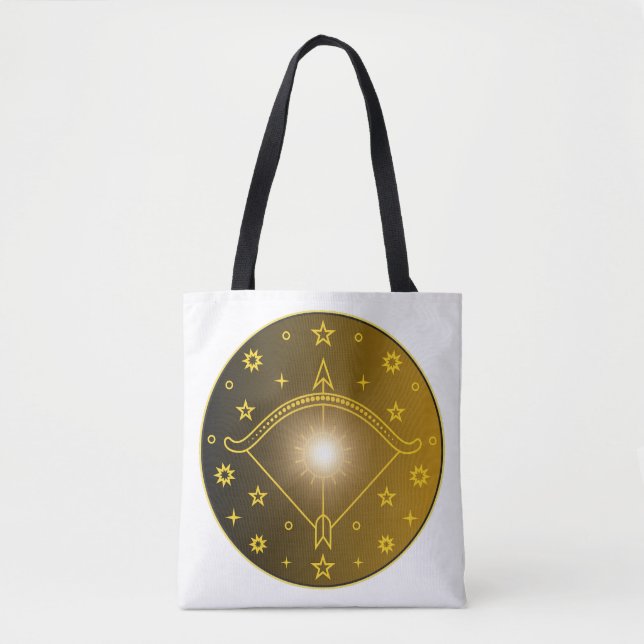 Sagittarius Zodiac Emblem Minimal Celestial Symbol Tote Bag (Front)