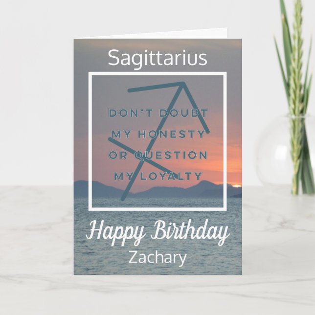 Sagittarius Zodiac Fun Quote Blue & White Birthday Card (Front)