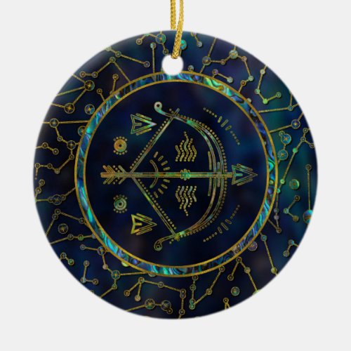 Sagittarius Zodiac Gold Abalone on Constellation Ceramic Ornament