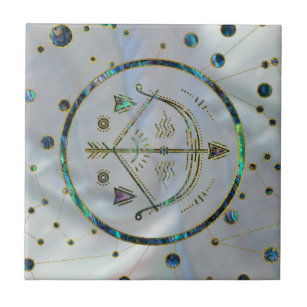 Sagittarius Zodiac Gold Abalone on Constellation Ceramic Tile