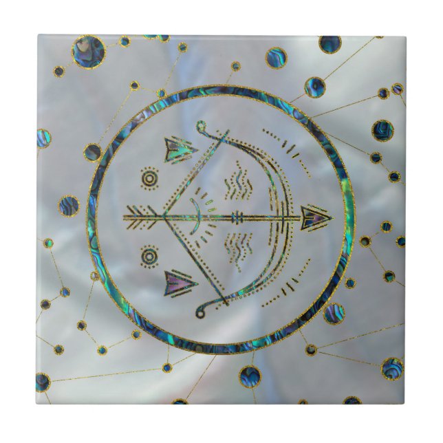 Sagittarius Zodiac Gold Abalone on Constellation Ceramic Tile (Front)