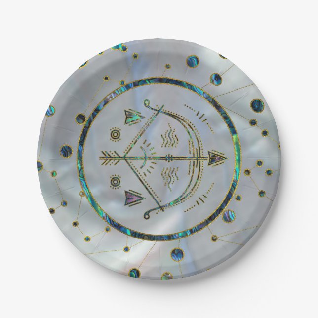 Sagittarius Zodiac Gold Abalone on Constellation Paper Plates (Front)