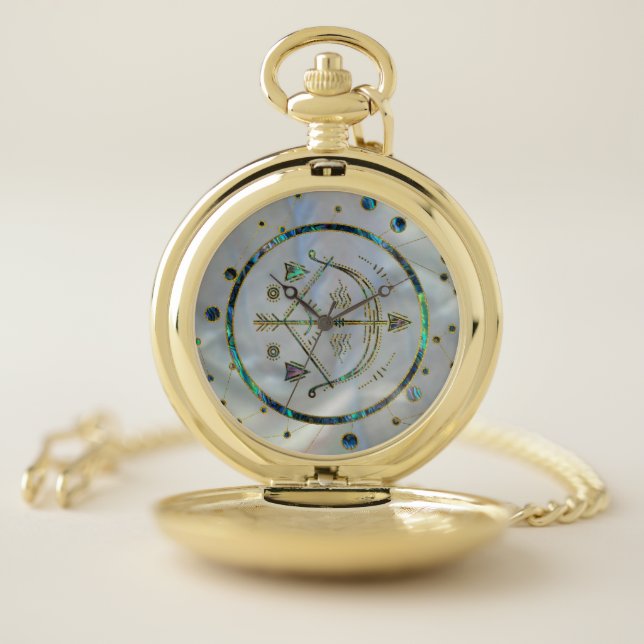 Sagittarius Zodiac Gold Abalone on Constellation Pocket Watch (Inside)