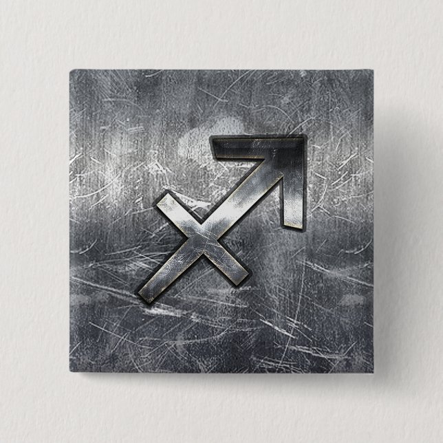 Sagittarius Zodiac Grunge Distressed Steel Style Button (Front)