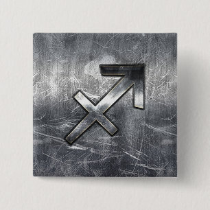 Sagittarius Zodiac Grunge Distressed Steel Style Button