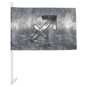 Sagittarius Zodiac Grunge Distressed Steel Style Car Flag