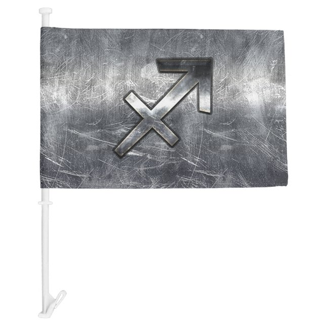 Sagittarius Zodiac Grunge Distressed Steel Style Car Flag (Front)