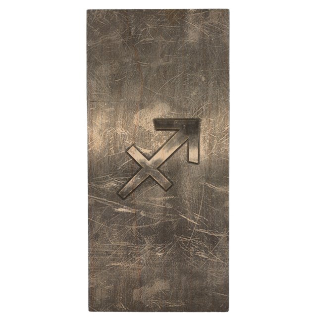 Sagittarius Zodiac Grunge Distressed Steel Style Wood Flash Drive (Front Vertical)