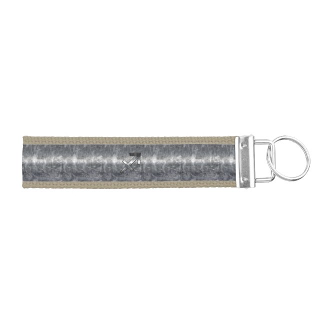Sagittarius Zodiac Grunge Distressed Steel Style Wrist Keychain (Keys on Right)