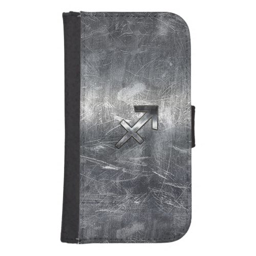 Sagittarius Zodiac In Grunge Distressed Steel look Wallet Phone Case For Samsung Galaxy S4