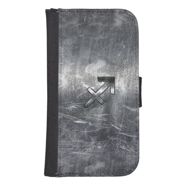 Sagittarius Zodiac In Grunge Distressed Steel look Samsung Galaxy Wallet Case (Front)
