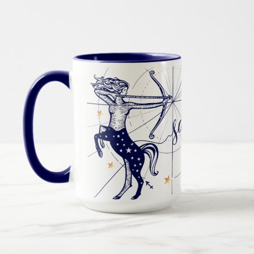 Sagittarius Zodiac Navy Blue  Gold Birth Mug
