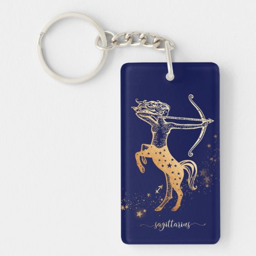 Sagittarius Zodiac Navy Blue Gold Keychain Design