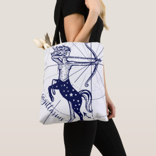 Sagittarius Zodiac Navy Gold Monochrome Tote Bag