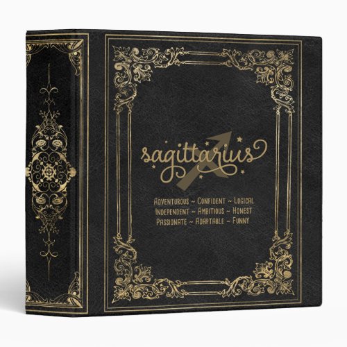 Sagittarius Zodiac  Ornamental Black Gold Album 3 Ring Binder