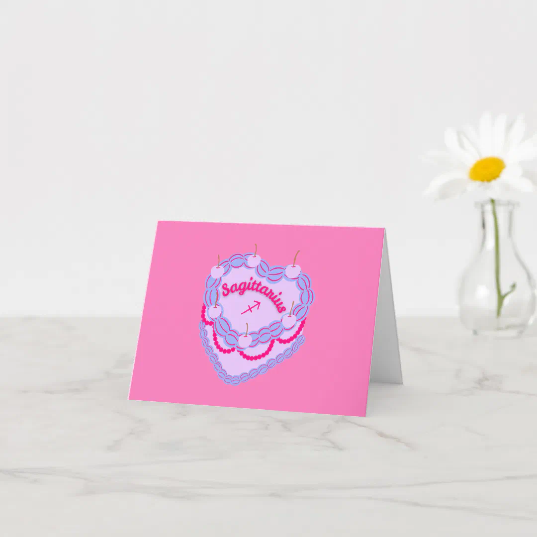 Sagittarius Zodiac Pastel Heart Birthday Cake Card
