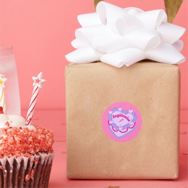 Sagittarius Zodiac Pastel Heart Birthday Cake Classic Round Sticker (Party)