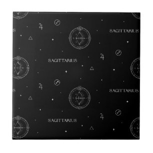 Sagittarius Zodiac Pattern in Black and White Ceramic Tile
