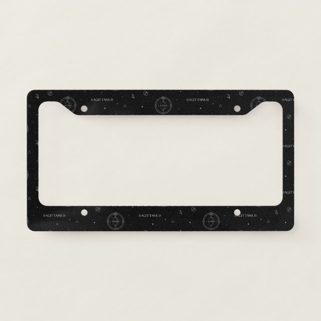 Sagittarius Zodiac Pattern in Black and White License Plate Frame (Front)
