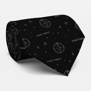 Sagittarius Zodiac Pattern in Black and White Neck Tie