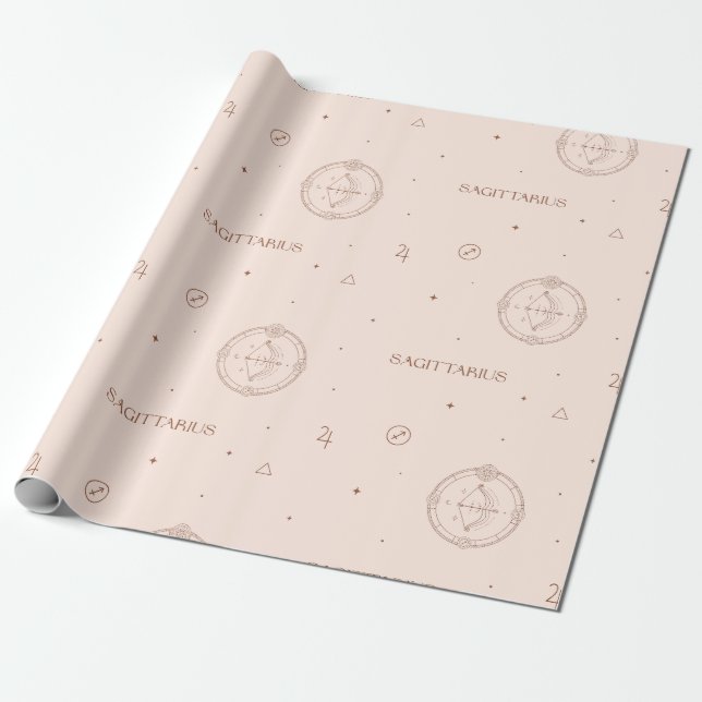 Sagittarius Zodiac Pattern in Brown and Burgundy Wrapping Paper (Unrolled)
