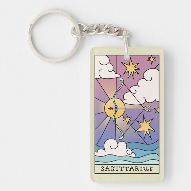 Sagittarius Zodiac Sign Abstract Art Vintage Keychain (Front)