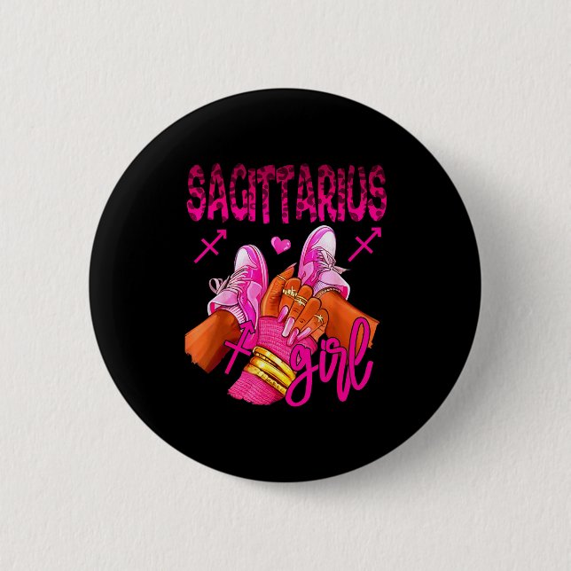 Sagittarius Zodiac Sign Birthday Queens Horoscope  Button (Front)