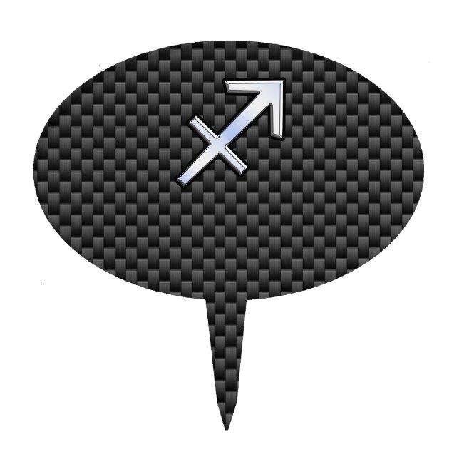 Sagittarius Zodiac Sign Black Carbon Fiber Style Cake Topper (Front)