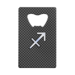Sagittarius Zodiac Sign Black Carbon Fiber Style Credit Card Bottle Opener