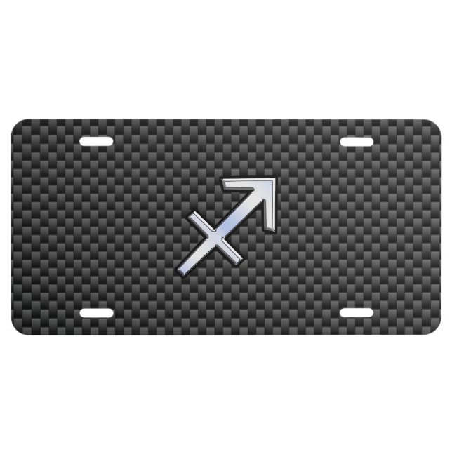 Sagittarius Zodiac Sign Black Carbon Fiber Style License Plate (Front)