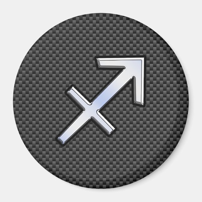 Sagittarius Zodiac Sign Black Carbon Fiber Style Magnet (Front)