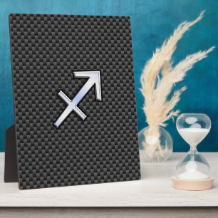 Sagittarius Zodiac Sign Black Carbon Fiber Style Plaque