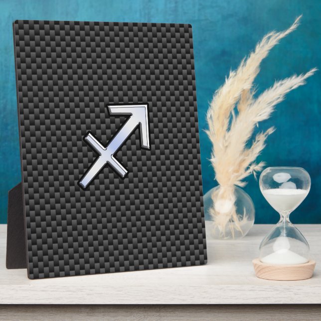 Sagittarius Zodiac Sign Black Carbon Fiber Style Plaque (Side)
