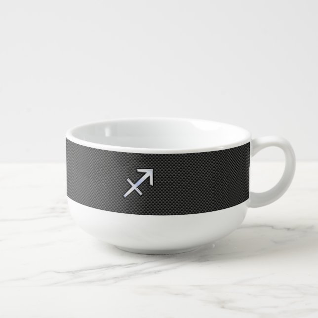 Sagittarius Zodiac Sign Black Carbon Fiber Style Soup Mug (Left)