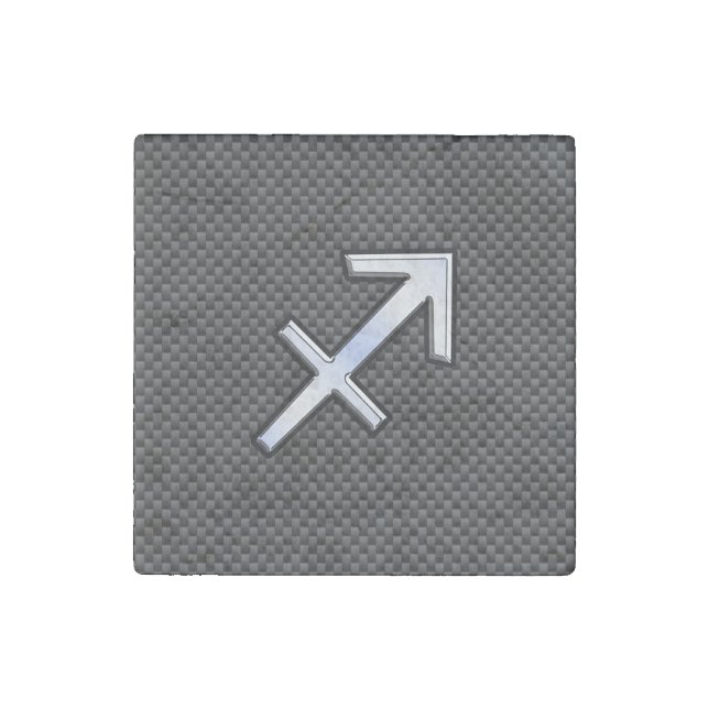 Sagittarius Zodiac Sign Black Carbon Fiber Style Stone Magnet (Front)