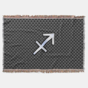 Sagittarius Zodiac Sign Black Carbon Fiber Style Throw Blanket