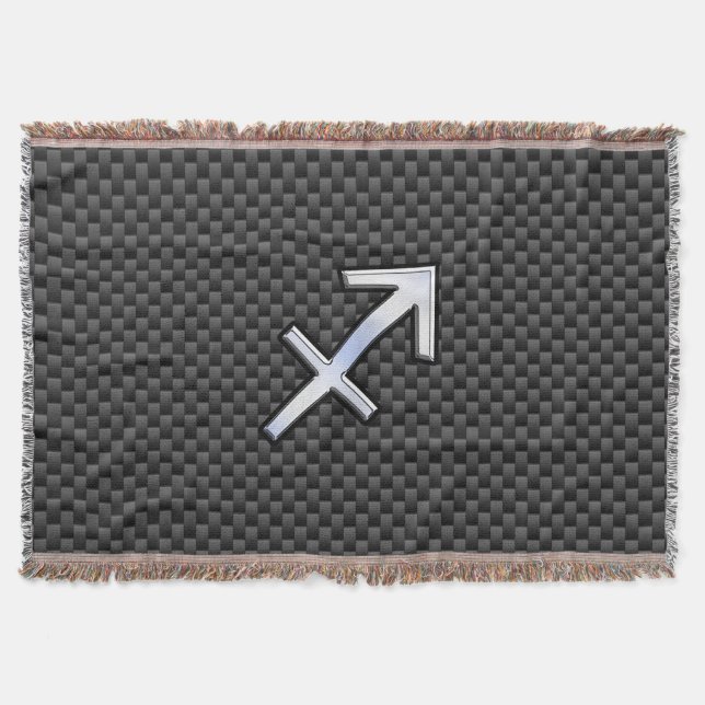 Sagittarius Zodiac Sign Black Carbon Fiber Style Throw Blanket (Front)