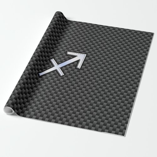 Sagittarius Zodiac Sign Black Carbon Fiber Style Wrapping Paper