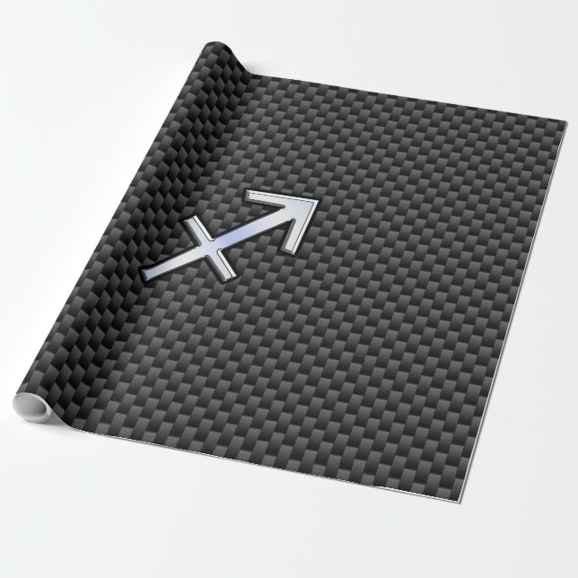 Sagittarius Zodiac Sign Black Carbon Fiber Style Wrapping Paper (Unrolled)